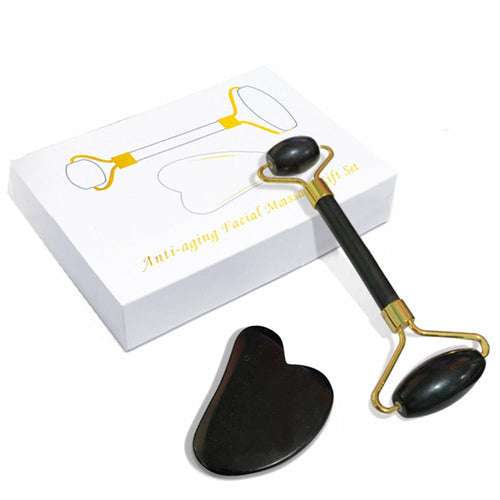 „GuaSha“ masažinis volelis-grandiklis su natūraliu rožiniu kvarcu veido ir kūno liftingu 