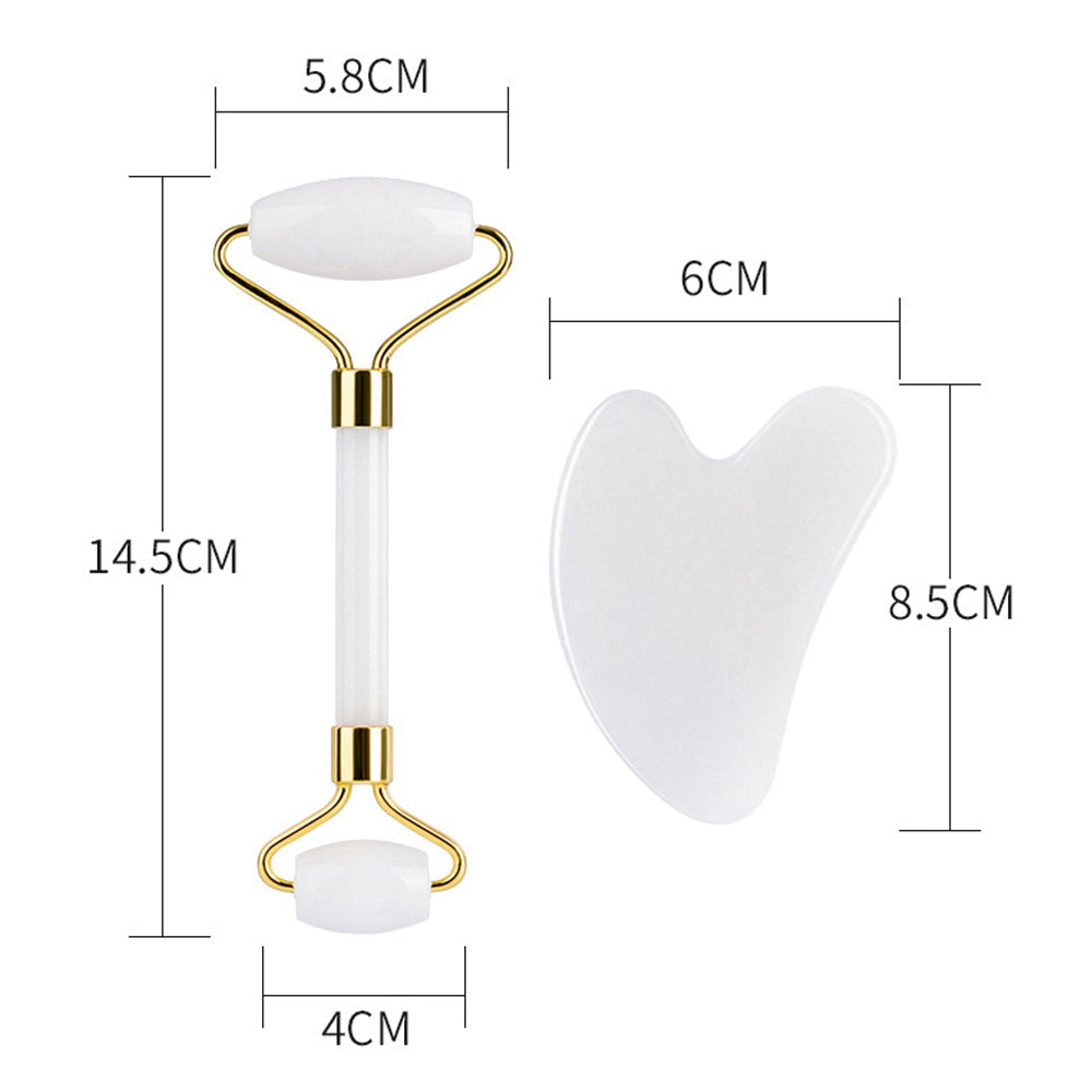 „GuaSha“ masažinis volelis-grandiklis su natūraliu rožiniu kvarcu veido ir kūno liftingu 