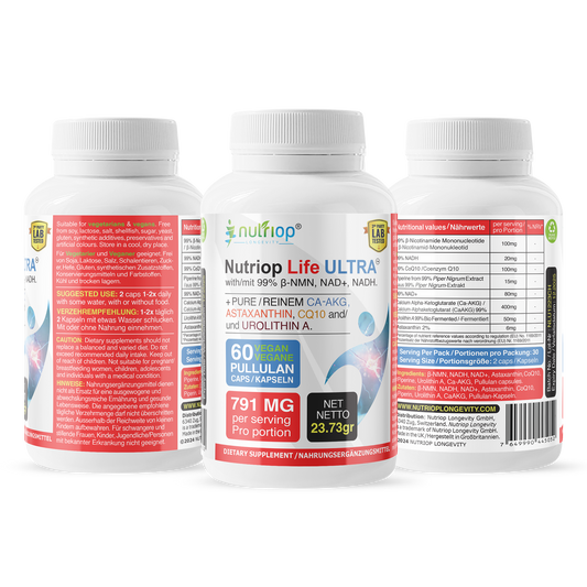 Bio-Enhanced Nutriop Longevity® Life ULTRA with NADH, NAD+, CQ10, ASTAXANTHIN and CA-AKG - 791mg per serving (x30)-1